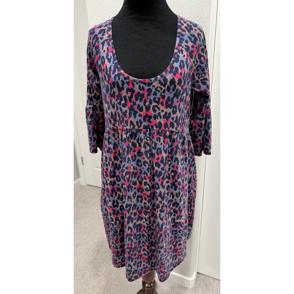 PACT Organic Cotton Revive Flutter Sleeve Dress Blue/Pink Jaguar print S Comfort